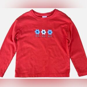 Hanna Andersson Red Floral Embbroidered Pima Cotton Tee Girls Size 5